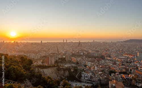 View over Barcelona in Spain just after sunrise