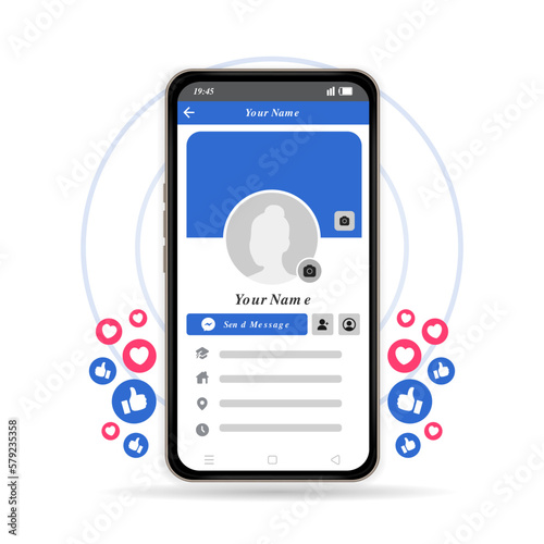 facebook Profile with mobile element.  Premium vector.