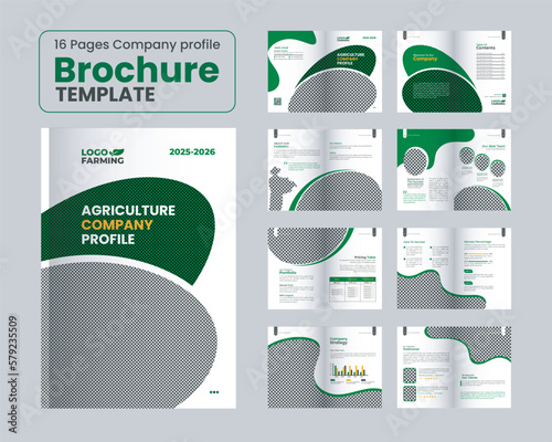 16 Pages Farming and agriculture company profile brochure template or organic farming company brochure design, agriculture business company profile brochure design, agricultural bifold brochure design