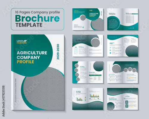 16 Pages Farming and agriculture company profile brochure template or organic farming company brochure design, agriculture business company profile brochure design, agricultural bifold brochure design