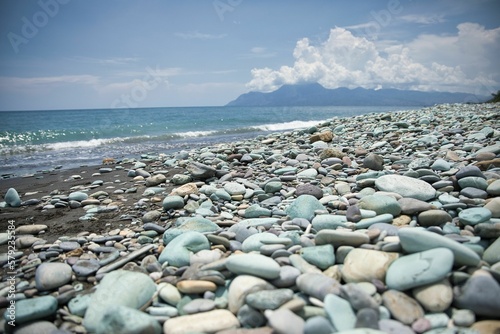 Close-up of blue stones on the beach of Pantai Batu Biru  the Blue Stone Beach  in Ende on Flores.