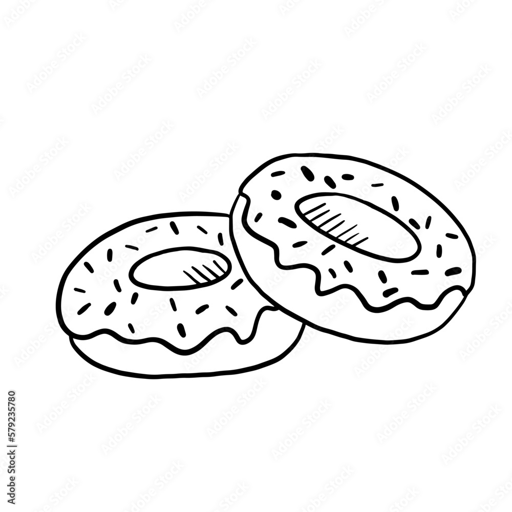 Donut black and white outline icon. Line sweet isolated on white. Donut black and white outline icon. Line sweet isolated on white.