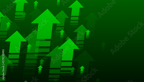 Up trend with arrows on dark green background. Stock exchange concept. Profit or loss of the trader. Uptrend abstract concept. A group of digital green arrows pointing. Vector illustration.