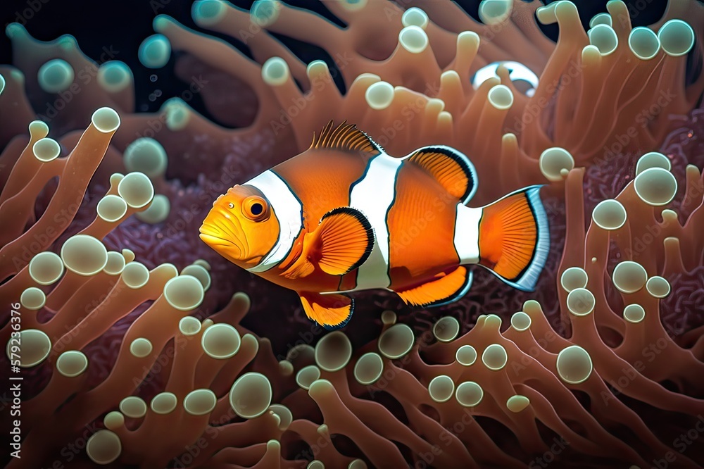 Clownfish and Anemone . Photo generative AI - obrazy, fototapety, plakaty 