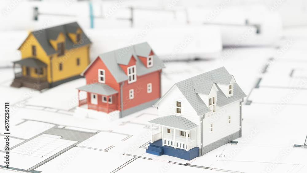 the model of the house in the drawings, the concept of architecture and construction of houses the model of the house in the drawings, the concept of architecture and construction of houses