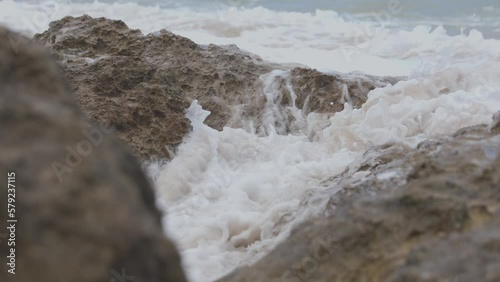 Oahu Ocean Beach Waves Crashing Over Rocks Hawaii