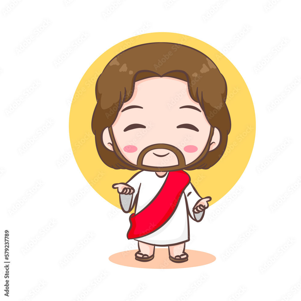 Cute Jesus Christ cartoon character. Hand drawn Chibi character, clip art, sticker, isolated white background. Christian Bible for kids. Mascot logo icon vector art illustration Cute Jesus Christ cartoon character. Hand drawn Chibi character, clip art, sticker, isolated white background. Christian Bible for kids. Mascot logo icon vector art illustration