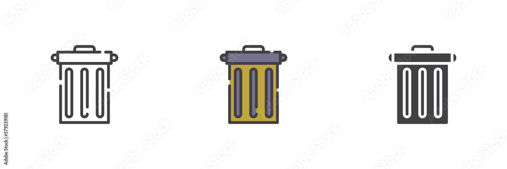 Trash bin different style icon set Trash bin different style icon set