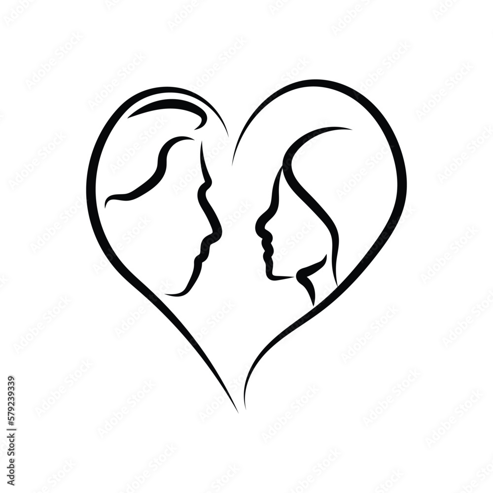 Couple in a love aesthetic handdrawn line art