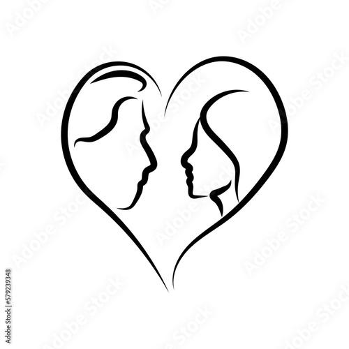 Couple in a love aesthetic handdrawn line art © Galih