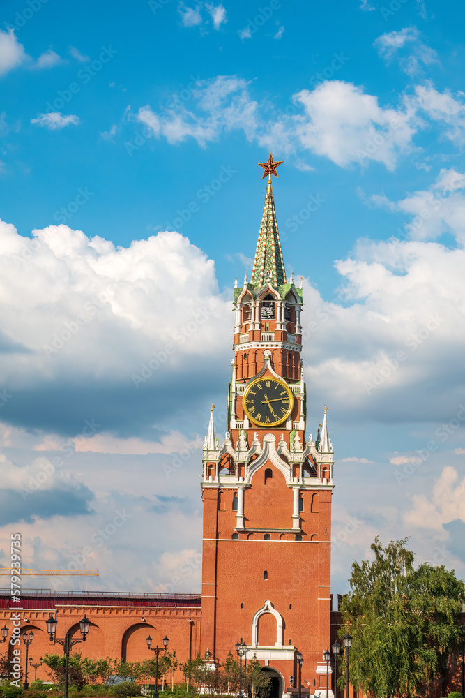 Spasskaya Tower of Moscow Kremlin on Red Square, Russia