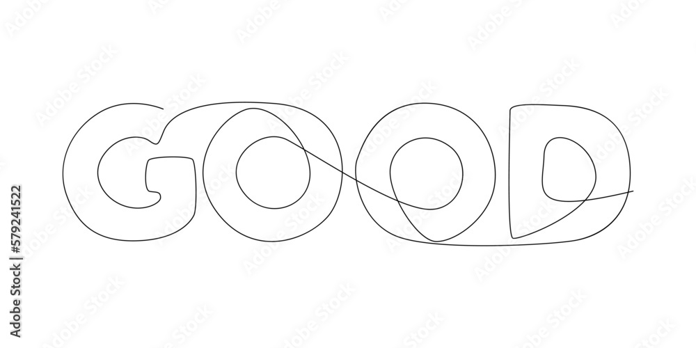 One continuous line of Good word. Thin Line Illustration vector concept. Contour Drawing Creative ideas. One continuous line of Good word. Thin Line Illustration vector concept. Contour Drawing Creative ideas.