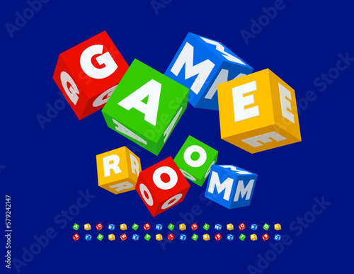 Vector Colorful Emblem Game Room Creative blocks Font. 3D cube Alphabet Letters and Numbers setSymbols
