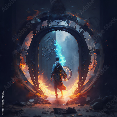 Fantasy character near a magical portal