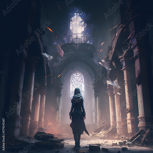 Fantasy character in a cathedral in the dark © Johlan Higs