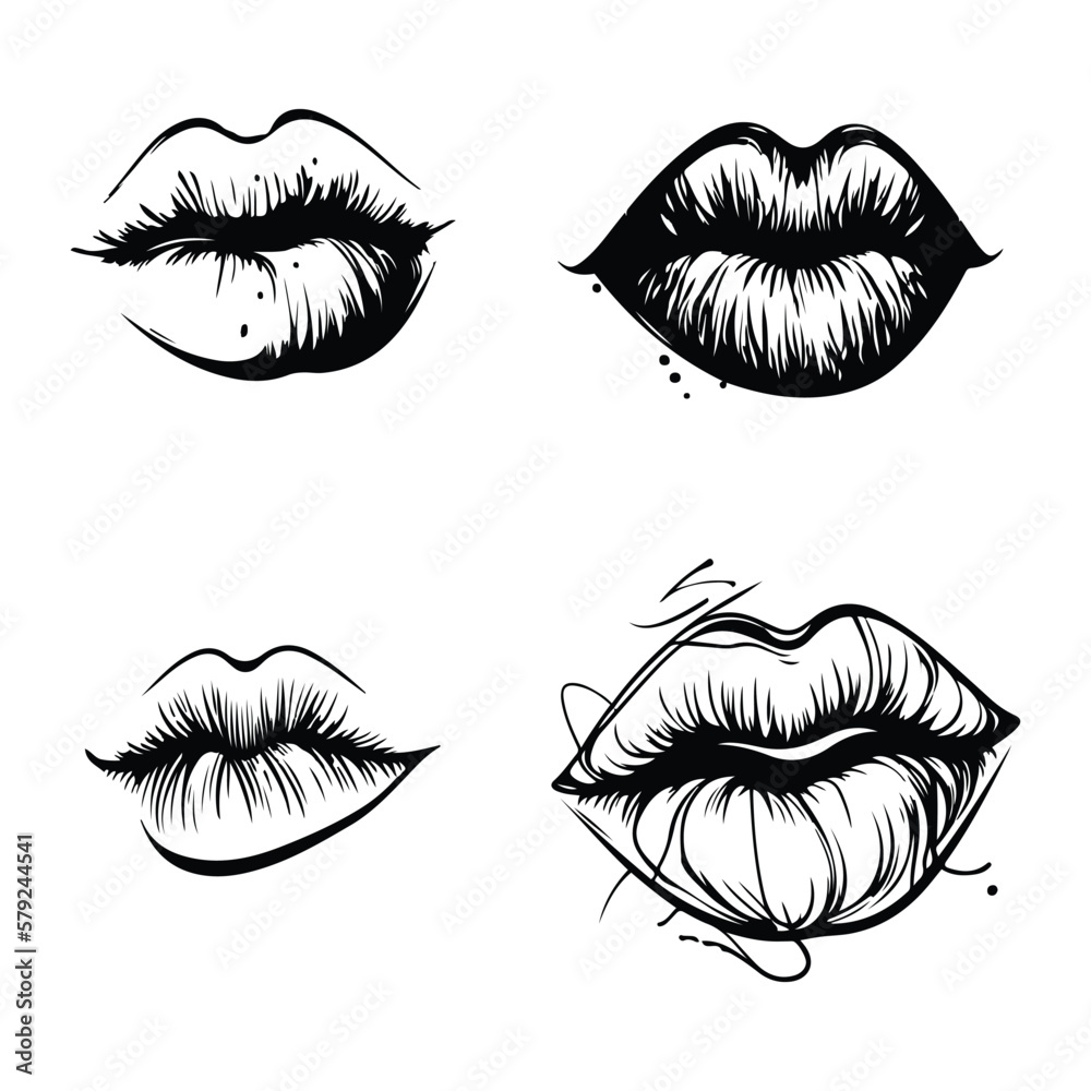 lips expression vector, kissing lips, lip kiss vector black outline isolated on white background lips expression vector, kissing lips, lip kiss vector black outline isolated on white background