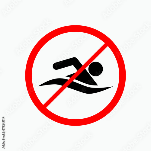 No Swimming. Alerting  Icon,  Prohibition Symbol - Vector.   