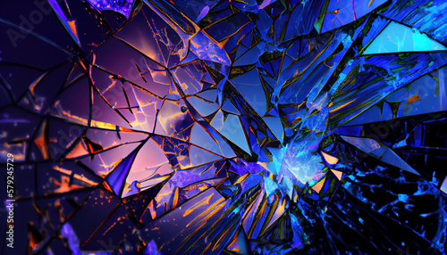 Shuttered Colored Glass Scattered into Many Pieces- Broken Glass Background AI Generative