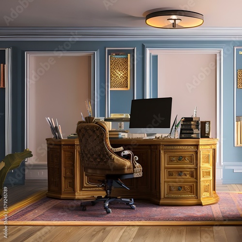 A home office with a desk and a comfortable chair3, Generative AI photo