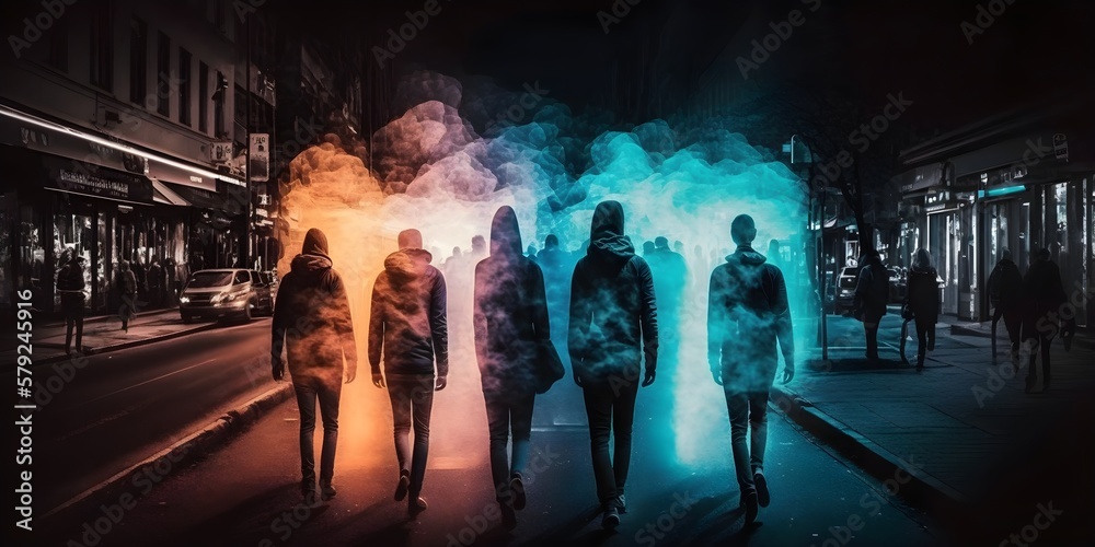 people walking in the city, aura, AI generative people walking in the city, aura, AI generative