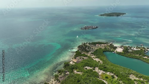 Aerial View of Tintipán Island Beach and Lagoon, Colombia. Scenic Coastline on Caribbean Sea photo
