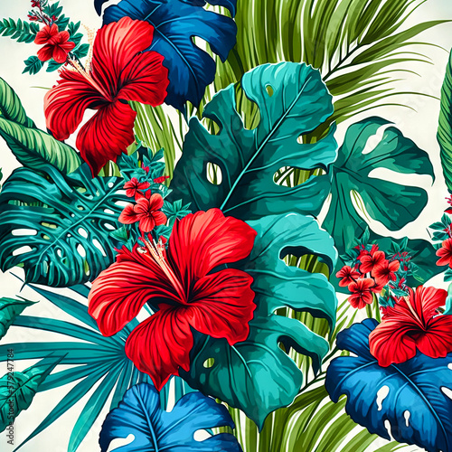 Beautiful colorful tropical leaves. Abstract background or wallpaper. Printable artwork. Generative AI.