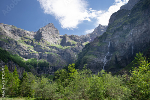 montagne, cascade, cirque fer à cheval, Haute Savoie, Alpes, 