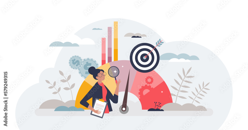 Key performance indicator or KPI for business success evaluation tiny person concept, transparent background. Professional company analysis and review for satisfaction report illustration. Key performance indicator or KPI for business success evaluation tiny person concept, transparent background. Professional company analysis and review for satisfaction report illustration.