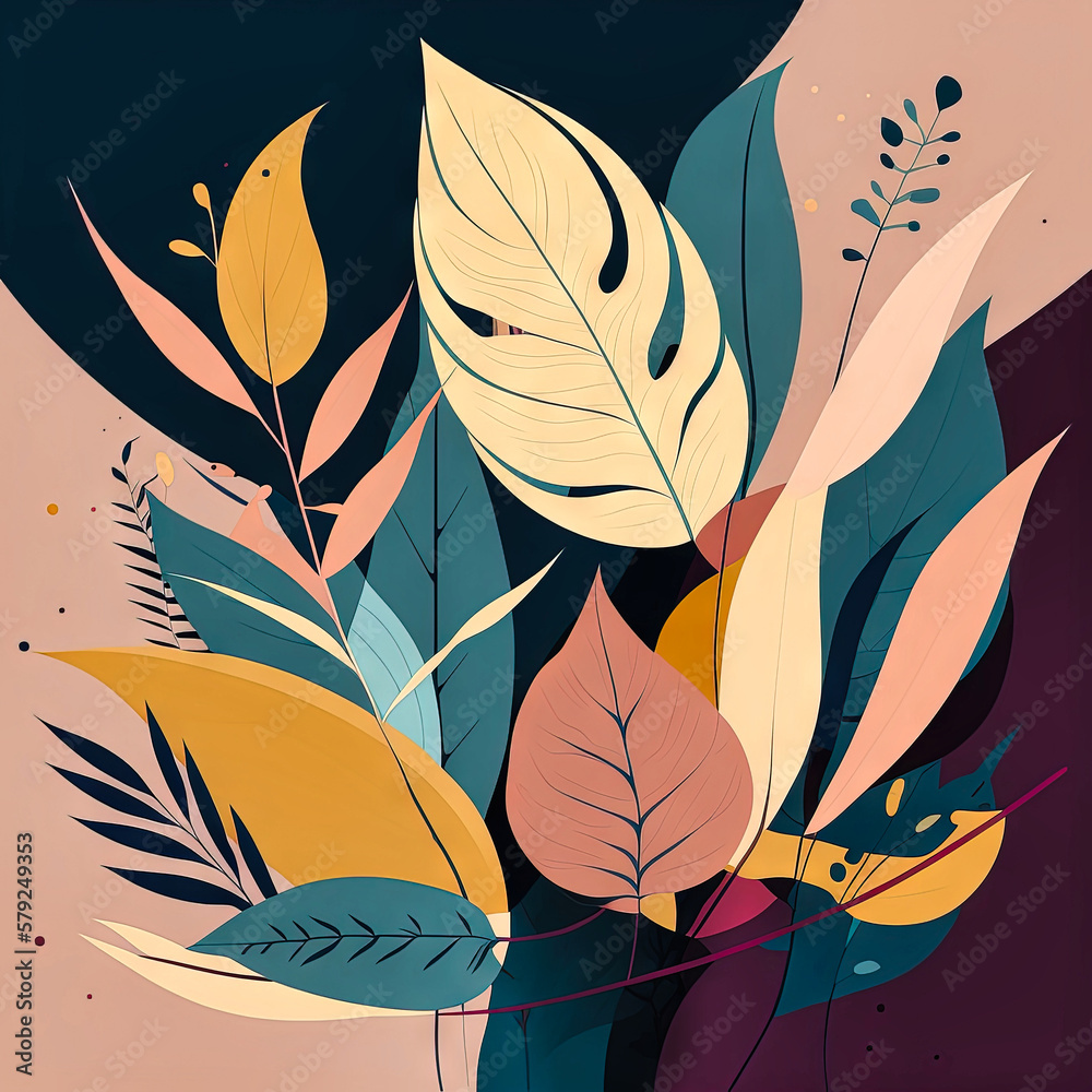 Fototapeta premium Beautiful colorful leaves. Abstract background or wallpaper. Printable artwork. Generative AI.