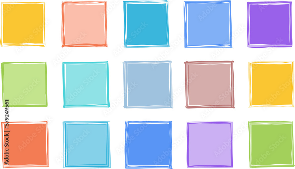 Set of handdrawn colored doodle squares with place for your text