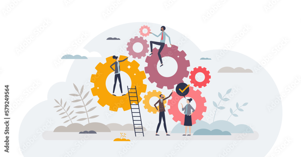 Workforce development and teamwork collaboration process tiny person concept, transparent background. Team interaction for successful and effective work illustration. - obrazy, fototapety, plakaty 