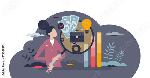 Transparent business with public information sharing tiny person concept, transparent background.Reports with financial, employees and tax situation in company illustration.