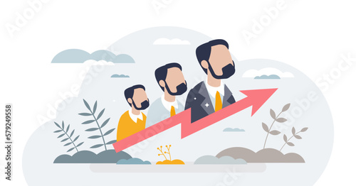 Workforce development and successful career growth tiny person concept  transparent background. Skills  performance and ability improvement with leader motivation.