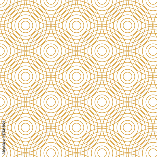 Abstract geometric vector seamless pattern with gold line texture circles on a white background. Modern wallpaper, bright background graphic element