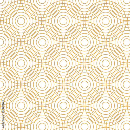 Abstract geometric vector seamless pattern with gold line texture circles on a white background. Modern wallpaper, bright background graphic element
