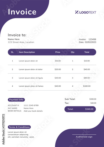 Corporate Invoice Design Template Bill form Business Payments Details