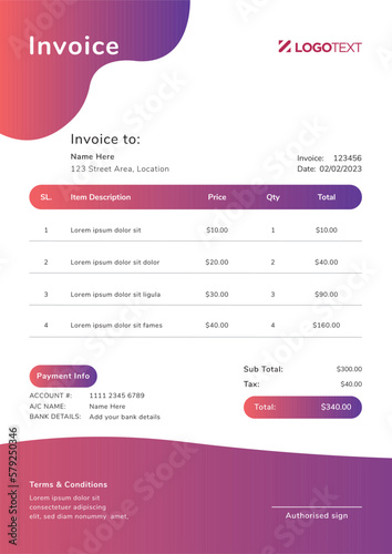 Corporate Invoice Design Template Bill form Business Payments Details