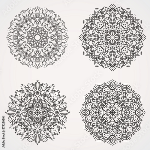 Flower Mandala Set with Ornaments. suitable for henna, tattoos, photos, coloring books. islam, hindu,Buddha, india, pakistan, chinese, arab