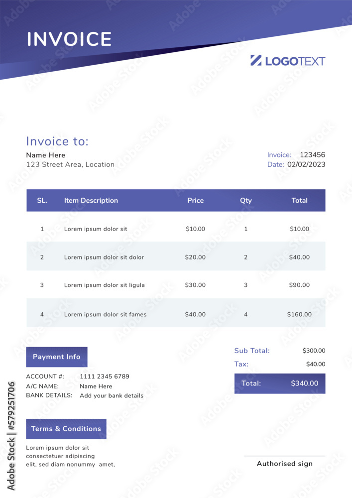 Corporate Invoice Design Template Bill form Business Payments Details