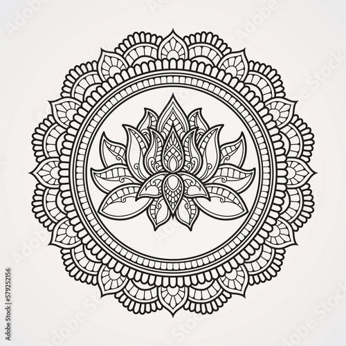 Beautiful and soothing lotus flower motif mandala for meditation. suitable for henna, tattoos, photos, coloring books. islam, hindu,Buddha, india, pakistan, chinese, arab