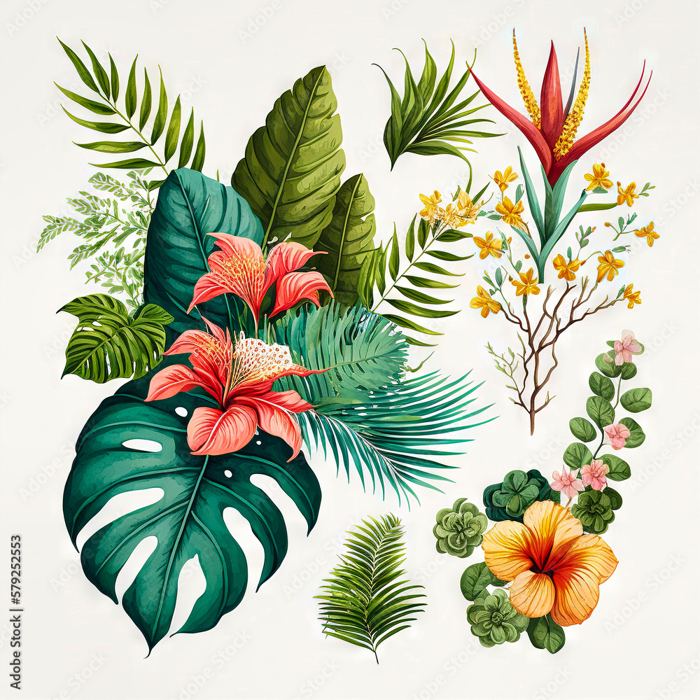 Naklejka premium Beautiful colorful leaves. Abstract background or wallpaper. Printable artwork. Generative AI.