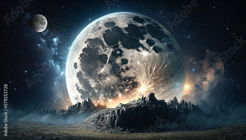 A beautiful big moon on another world
