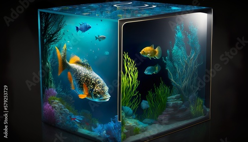 An aquarium with fishes swimming inside