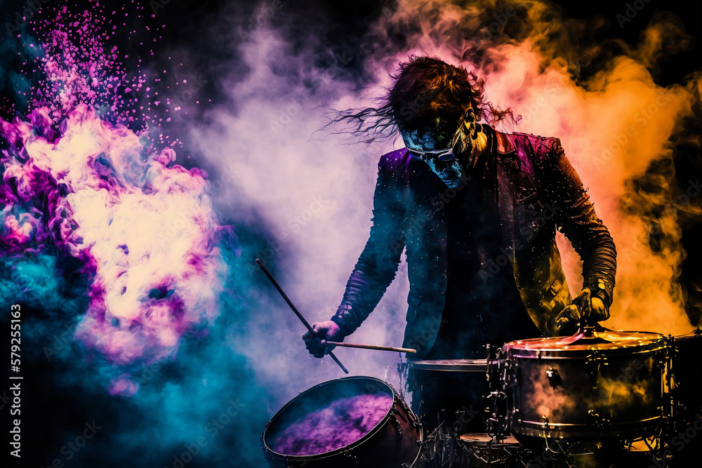 playing drums during music band, generative ai playing drums during music band, generative ai