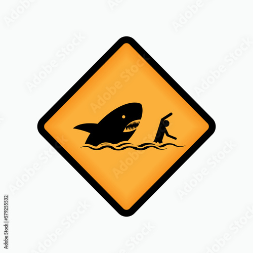 Beware of Sharks. Dangerous Swimming Area Symbol. 
