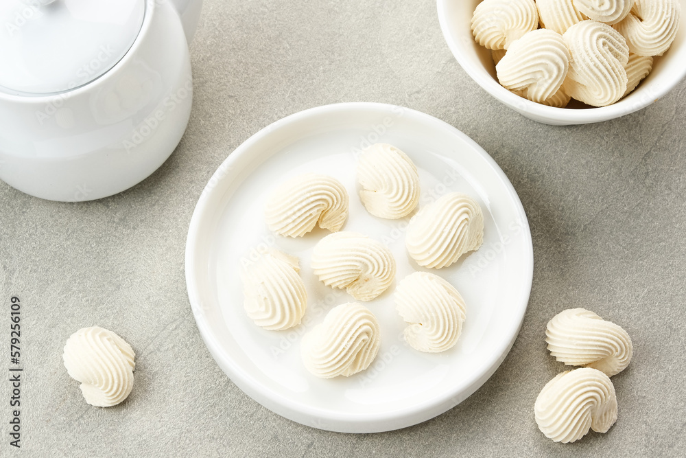Meringue cookies, made from whipped flour with sugar and eggs

