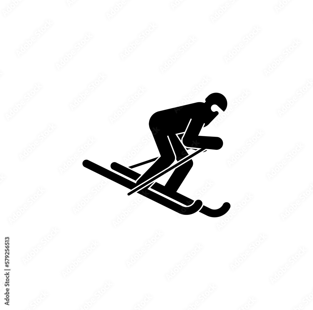 Skier sign symbol. Skiing icon. Vector illustration