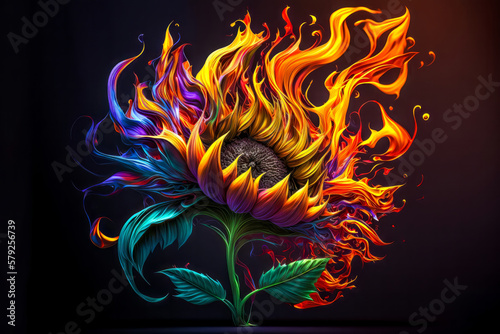 Flame of sunflower on black background. 