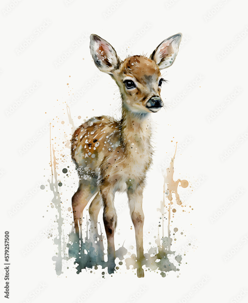 Cute baby Deer in watercolor style created with Generative AI technology Cute baby Deer in watercolor style created with Generative AI technology
