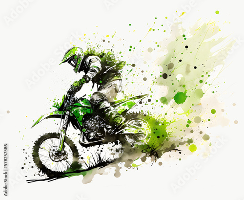 Fotografie Colorful motocross rider in action in watercolor style created with Generative A